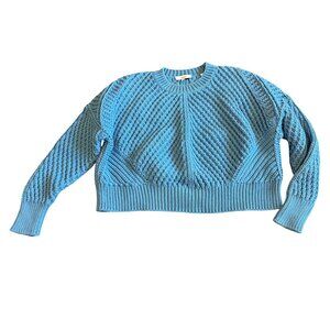 Vince Blue Cropped Length Pullover Sweater Thick Weave Cotton Size Small Women's